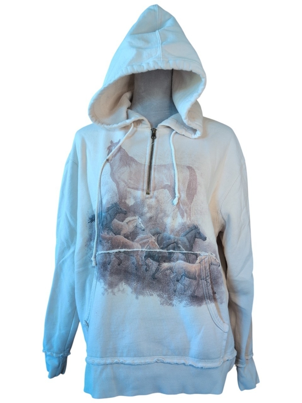Artisan Cream Zip-Front Pullover Hoodie